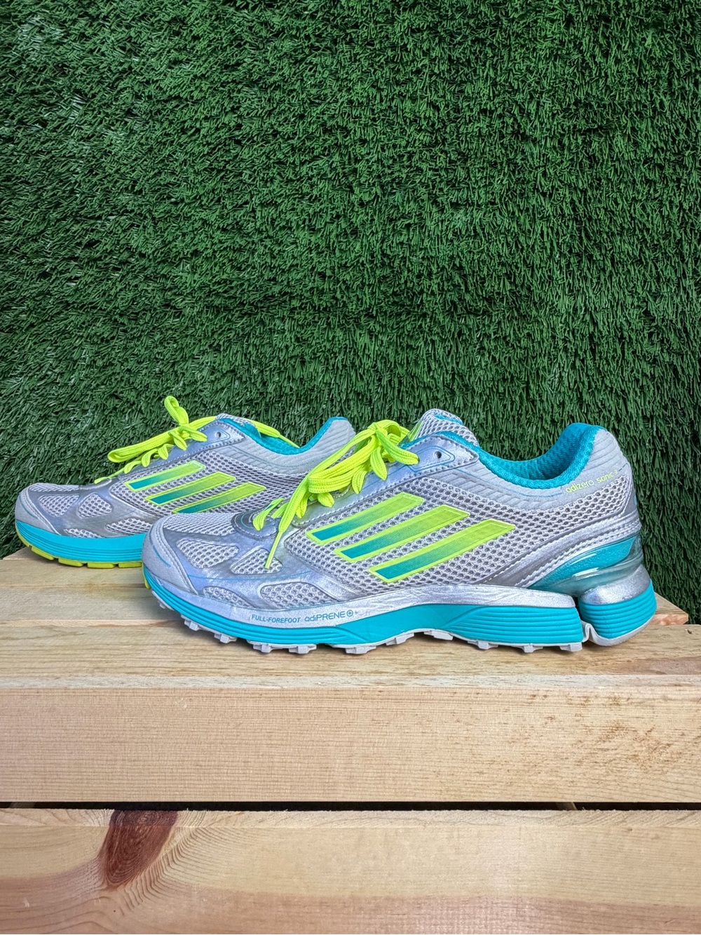 Adizero Adidas, Women's Grey & Neon Green Running Sneakers